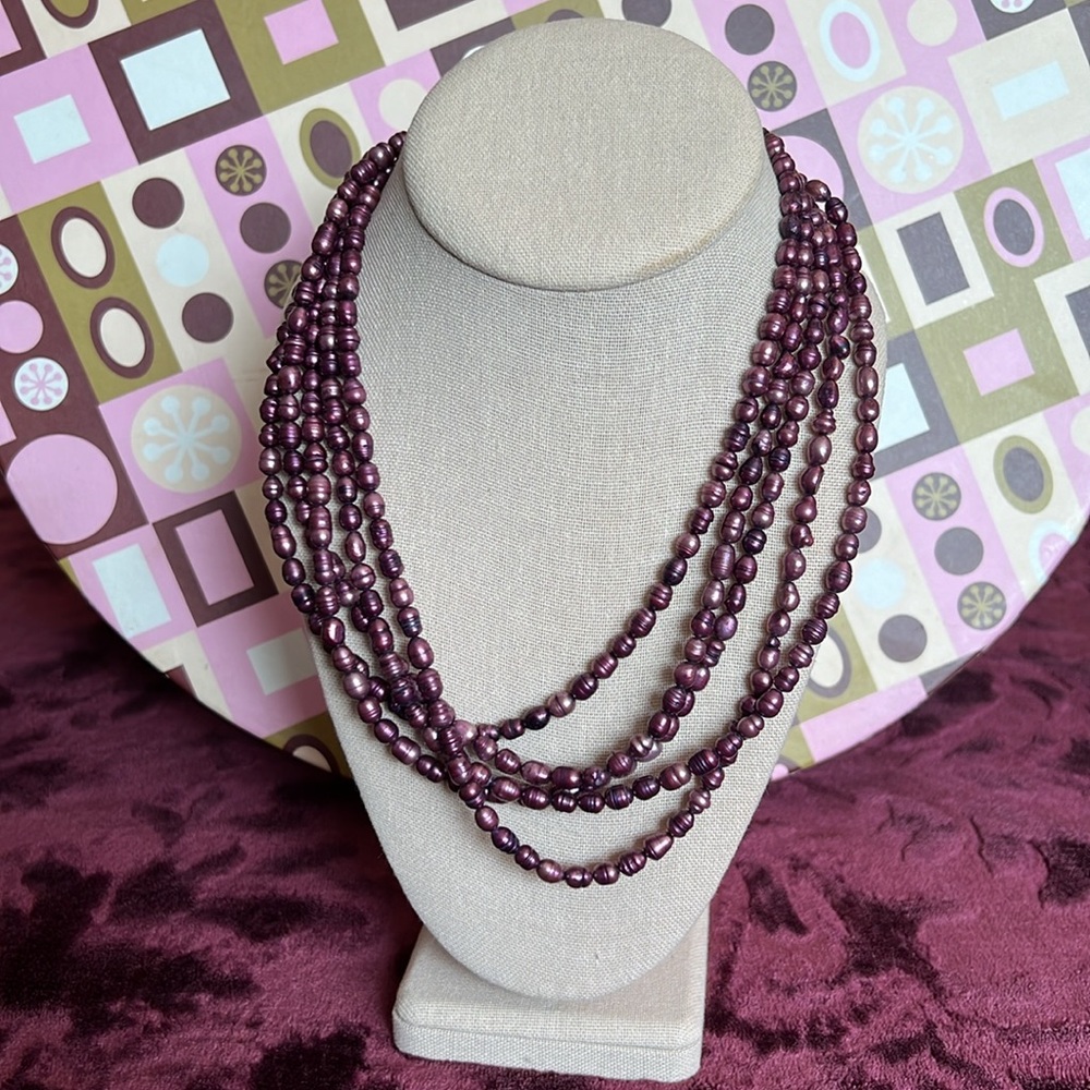 Purple 5 Strand Pearl Torsade Necklace